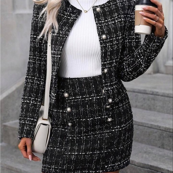 Shein-2-piece black and white plaid tweed suit. - Picture 1 of 6